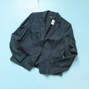 NWT Ann Taylor Black Virgin Wool Pinstripe Blazer Jacket Size 14 Business Casual